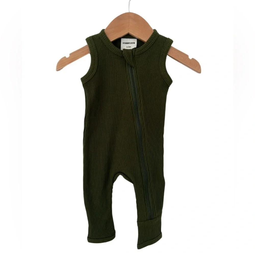 SpearmintLove Organic Waffle Sleeveless Zip Romper